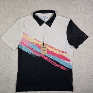 Chubbies The Tennis Champ Performance Polo Shirt Mens Large White Black Stretch